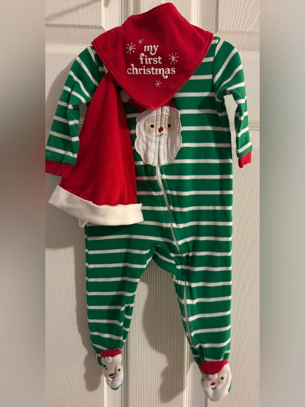 Green White Red Carter’s Christmas Santa Stripe Sleep N Play Bundle sz 6m